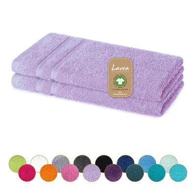 Produktbild von Lavea® 2er Set Gästehandtücher 30x50 cm, weich, saugstark, 100% Baumwolle, Frottierserie Bali, waschbar 60°C, trocknergeeignet - Flieder