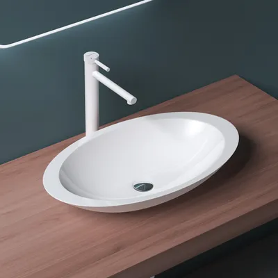 Produktbild von Mai & Mai Aufsatzwaschbecken 59,3x35,1x10,7cm Waschschale Waschtisch Waschbecken Gussmarmor in weiß ohne Armaturenloch Col802