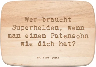 Produktbild von Mr. & Mrs. Panda Holzbrett Spruch Patensohn Held - Transparent - Geschenk, Küchenbrett, persönliche Erinnerungen, Schneidebrett, Patenkind, Taufpate, Patenschaft, Helden