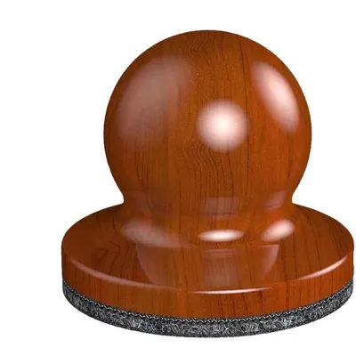 A 3D rendering of a wooden dog nail grinder with a gray textured base.
