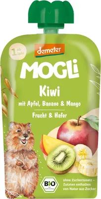 MUS JABŁKO - BANAN - KIWI - MANGO - OWIES BEZ DODATKU CUKRÓW OD 1 ROKU DEMETER BIO 100 g - MOGLI