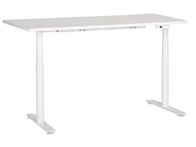 Produktbild von BELIANI Schreibtisch Weiß Melamin 160x72cm Elektrisch Höhenverstellbar Rechteckig mit USB Rundes Metallgestell Modern Büro Steh-Sitz-Tisch Stehtisch