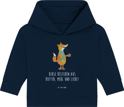 Produktbild von Mr. & Mrs. Panda Organic Baby Hoodie Fuchs Keks 24. - 36. Monat - French Navy - Geschenk, Kapuzenshirt, Weihnachtlich, Frieren, Winter, Plätzchen, Kapuzensweatshirt