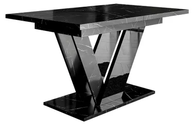 Produktbild von Esszimmertisch Ditenti, Rechteckiger Ausziehtisch 120/160, Küchentisch, Esszimmertisch (Marmor Schwarz Royal/Schwarz Hochglanz)