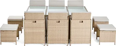 Image de Best Mobilier Fira - salon de jardin encastrable en résine tressée beige - 10 places - coussins beige + housse de protection , Beige
