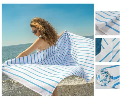 Produktbild von Set von 2 Baumwoll-Strandhandtüchern 75 x 160 cm, schnelltrocknend