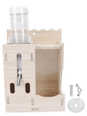 Obrázek produktu pro 2 v 1 Závěsná láhev na vodu pro křečky Dřevěný automatický dávkovač vody pro křečky a ježky