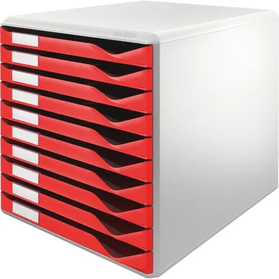Produktbild von Leitz Schubladenbox 52810025 DIN A4 10Schubfächer lichtgr/rt