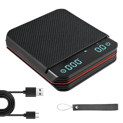 Produktbild von kaffeewaage, Espresso Waage mit Timer, USB Aufladbar Mini Kaffeewaage mit LED-Anzeigebildschirm Timer, 0.1g, für Filterkaffee, Kochen, Backen