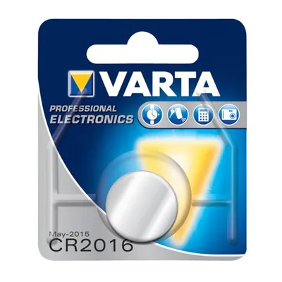 A VARTA CR2016 lithium coin cell battery in its retail packaging.
