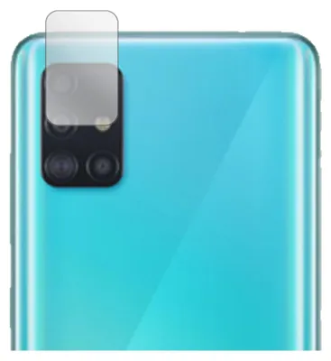 A close-up view of a smartphone's rear camera module with a protective film applied.