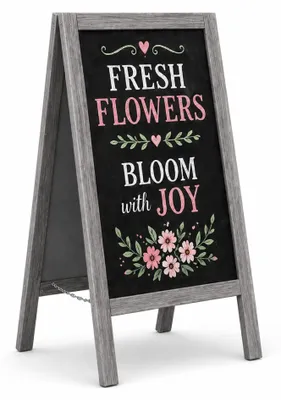 Produktbild von MG Design Kreidetafel Kundenstopper grau lackiert 50x90 cm - A-Frame Werbeaufsteller, beidseitig beschreibbar, klappbar, für Gastro & Events