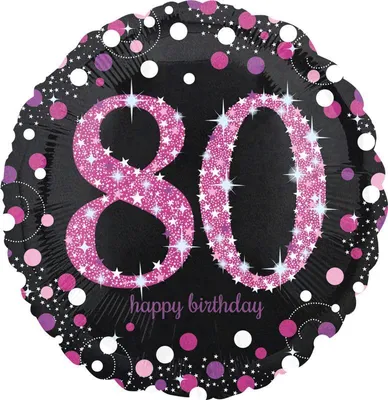 Produktbild von Amscan 3379001 - Standard Folienballon 80. Geburtstag Celebration, circa 43 cm, Geburtstag, Heliumballon, Pink, Schwarz