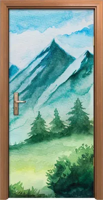 Produktbild von Türposter 90x200 cm Türaufkleber Türtapete Türfolie Klebefolie Wald Wiese Gras Berge Landschafts Baum