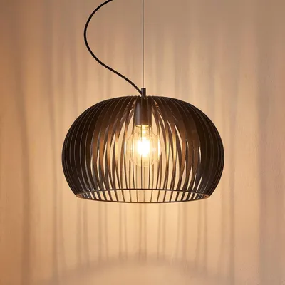 Produktbild von Lindby Pendellampe Jusra, schwarz, Metall, Ø 42 cm, E27