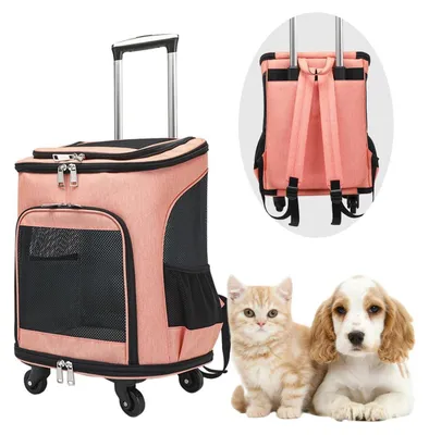 Image de Sac à dos de transport pour chiens et chats, avec système à roulettes, jusqu'à 10 kg, couleur orange