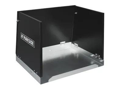 A black and silver welding booth.