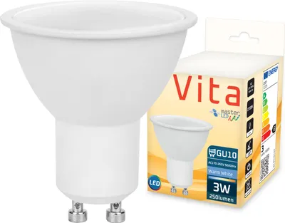 Produktbild von MasterLED Leuchtmittel – Sockel GU10 – 2700 K warmweiß – Lichtstrom 250 lm – 3 W – spot gu10 led – leuchtmittel led – Vita