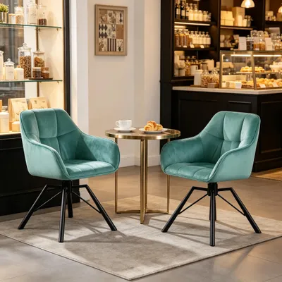Produktbild von Chic Breite Küchenstühle,Drehbarer Essstuhl,Küchenstühle mit Weicher Rückenlehne(nur 2PCS Stühle) Turquoise