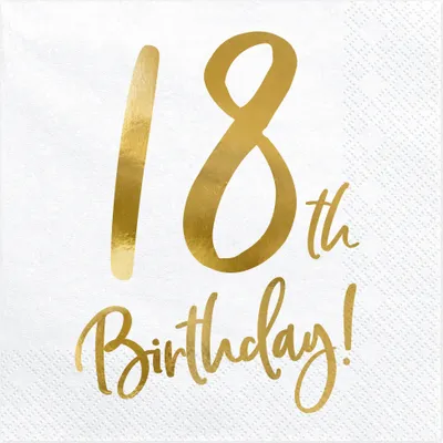Zdjęcie produktu dla Serwetki 18th Birthday, biały, 33x33cm (1 op. / 20 szt.)