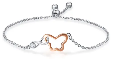 Image de Bracelet infini avec pendentifs papillon et cœur en argent sterling 925