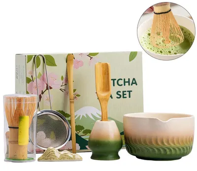 Produktbild von Teeservice 7-teiliges Matcha-Set – Besen, Ständer, Schale, Löffel & Sieb, Keramik