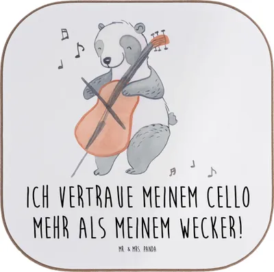 Produktbild von Mr. & Mrs. Panda Holzuntersetzer Cello Vertrauen - Weiß - Geschenk, Instrument, Untersetzer für Gläser, Musiker, Streichinstrument, Musik, weinflaschenuntersetzer, Tassen