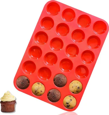 Produktbild von Antihaft Silikon Mini Muffin und Cupcake-Backform 24 Tassen, BPA-frei, 100% Silikon- und spülmaschinenfestes Backgeschirr,rot