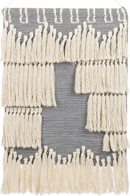 Produktbild von BELIANI Wandbehang aus Baumwolle, handgewebt, grau und beige, mit Fransen Wanddekoration, hängend, Dekoration im Boho-Stil, Wohnzimmer, Schlafzimmer