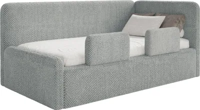 Produktbild von Selsey Fanko – Kinderbett 90x200 cm mit Rausfallschutz, Matratze, Kopfteil rechts, Plüsch, Grau