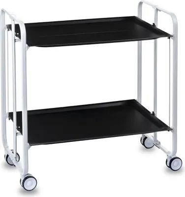 Produktbild von DON HIERRO - Klappbarer Servierwagen BAUHAUS mit Rollen – Metallgestell weiß, 2 Ebenen, 4 Positionen