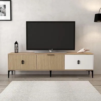 Image de Skye Decor, support TV de haute qualité (180 cm) en mélaminé, chêne et blanc, 100% MDF