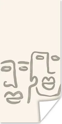 Produktbild von MuchoWow® Poster Gesicht - Abstrakt - Strichzeichnung 60x120 cm - Wandschmuck