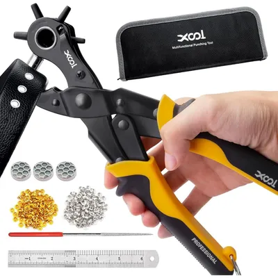 Produktbild von 2 in 1 Lochzange & Ösenzange Set mit 200 Metall-Ösen 4,5 mm für Stoff, Leder, Kleidung, Gürtel