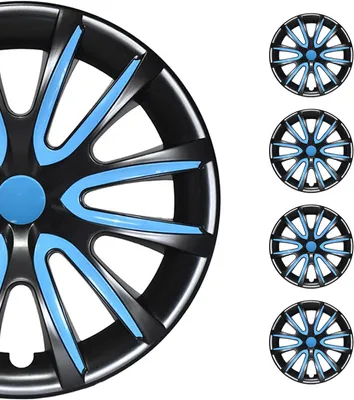 Produktbild von Radzierblende Radkappen, 4 Stück, 15 Zoll Stahlfelgen, Schwarz/Blau