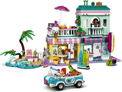 Produktbild von LEGO 41693 Friends Surfer-Strandhaus Spielzeug für Mädchen und Jungen ab 6 Jahren, Puppenhaus mit Mini-Puppen
