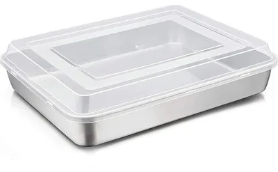 Productafbeelding van Rechthoekige bakvorm met deksel, roestvrij staal, 31x24x5 cm, 2 stuks
