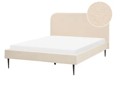 Obrázek produktu pro BELIANI Postel béžová čalounění buklé 140 x 200 cm čelo roštová základna černé nohy minimalistický design