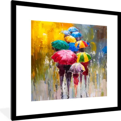 Produktbild von MuchoWow® Gerahmtes Poster Gemälde - Regenschirm - Öl 40x40 cm - Poster mit Schwarzem Bilderrahmen Wandposter Rahmen Foto Bilder - Poster - Plakat im Rahmen