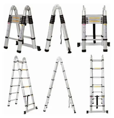 Produktbild von 3,8 m Teleskopleiter Klappleiter aus Aluminium, ausziehbare Mehrzweckleiter bis 150 kg belastbar (3,8 m / 1,9 + 1,9 m)