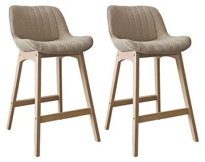 Image de Lot de chaises MILK d'îlot et bar en chêne et assise tissu bouclette 65cm