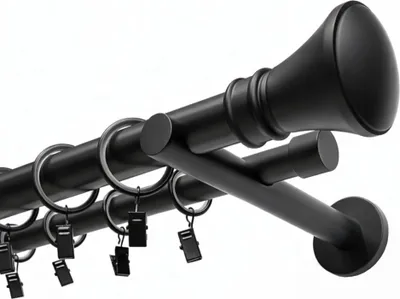 Produktbild von 120 cm Doppelläufige Gardinenstange Ø25/19 mm Schwarz Matt Monaco Metall Wandmontage Leise Ringe