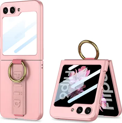 Produktbild von Hülle für Samsung Galaxy Z Flip 6 / Z Flip 7 FE Hart PC Schutzhülle Integrierte Displayschutz mit Armband Ringhalter Pink