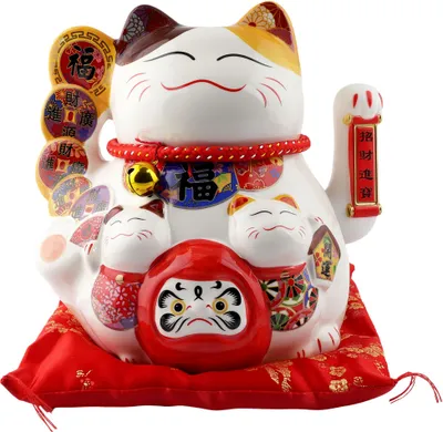 Produktbild von Glückskatze Maneki-neko Winkekatze aus Porzellan 20cm weiß winkende Katze