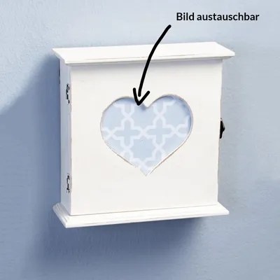 Produktbild von Schlüsselkasten Schlüsselbox Schlüsselablage Holz Vintage Retro Weiß Bildmotiv 6-Haken 21 x 21 x 8 cm