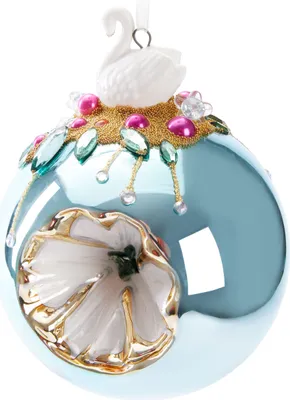 Produktbild von BRUBAKER Premium Weihnachtskugel Hellblau mit Schwan Figur - 10 cm Christbaumschmuck mit Perlen Dekorationen