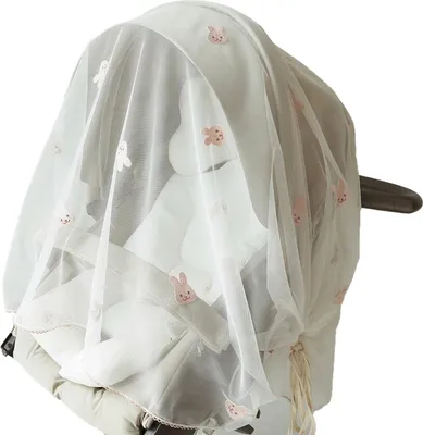 Produktbild von Kinderwagen-Windschutz, atmungsaktiv, Cartoon-Muster, verstellbar, universelle Netzabdeckung für Kleinkinder, Hase