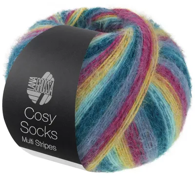 Produktbild von Lana Grossa - Cosy Socks Multi Stripes 0155 dunkelpetrol helltürkis gelb orchidee grauviolett