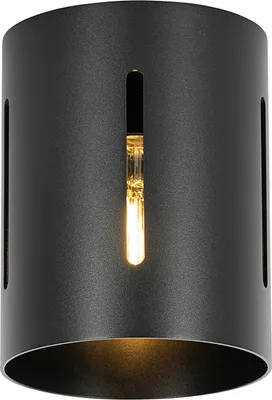 Produktbild von QAZQA - Design Deckenleuchte I Deckenlampe I Lampe I Leuchte Schwarz mit Lichteffekt - Yana I Wohnzimmer I Schlafzimmer - Aluminium Zylinder - LED geeignet E27