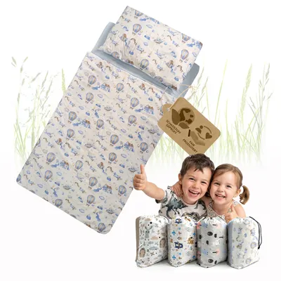 Produktbild von Schlafsack Kinder mit Kissen und Reißverschluss für Kinder 3-7 Jahre - 75x140 cm - Kinderschlafsack Indoor für Kindertagesstätte Kindergarten (Mod. 2)